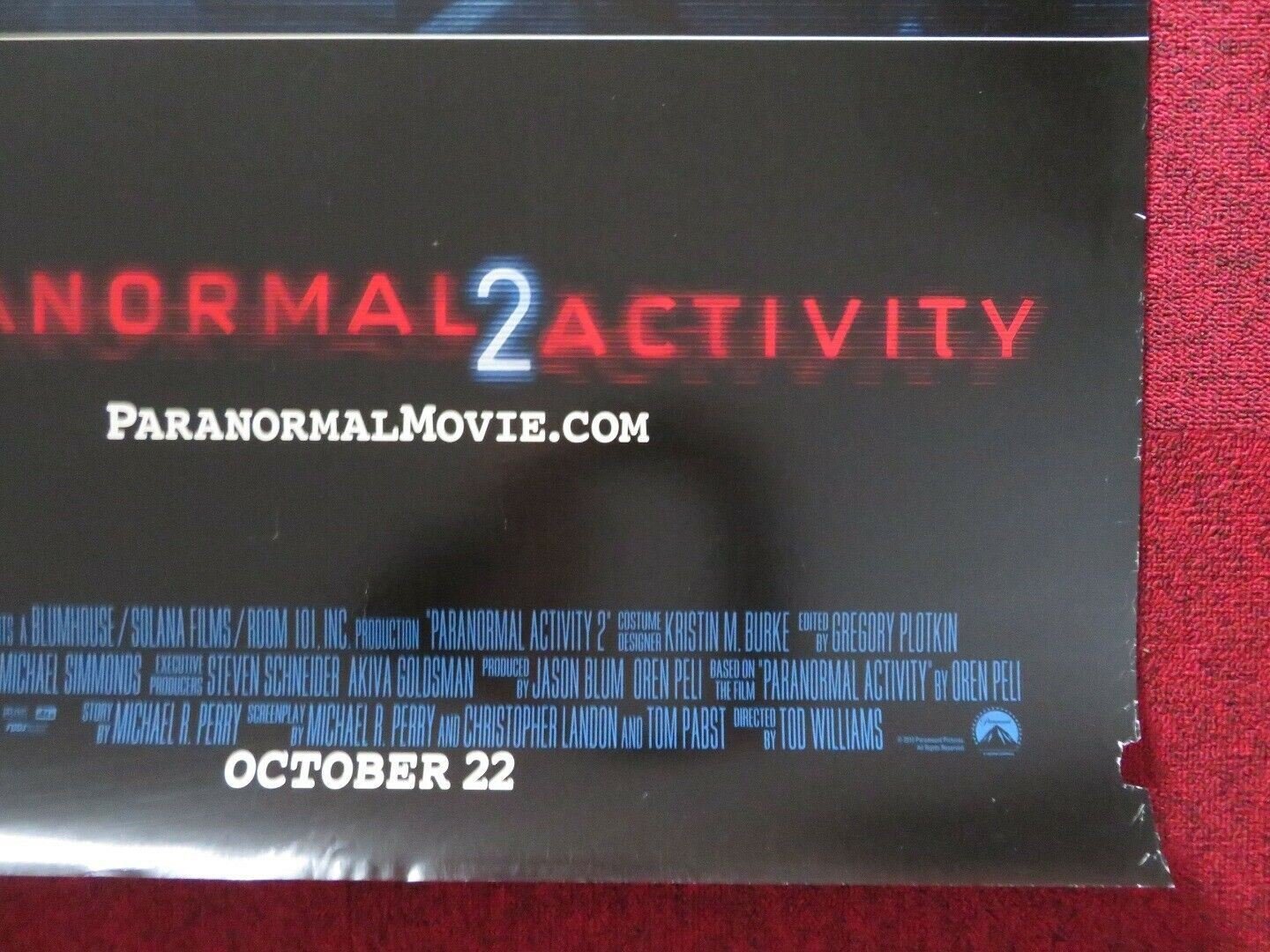 PARANORMAL ACTIVITY 2 US ONE SHEET ROLLED POSTER TOD WILLIAMS 2010 Movie posters