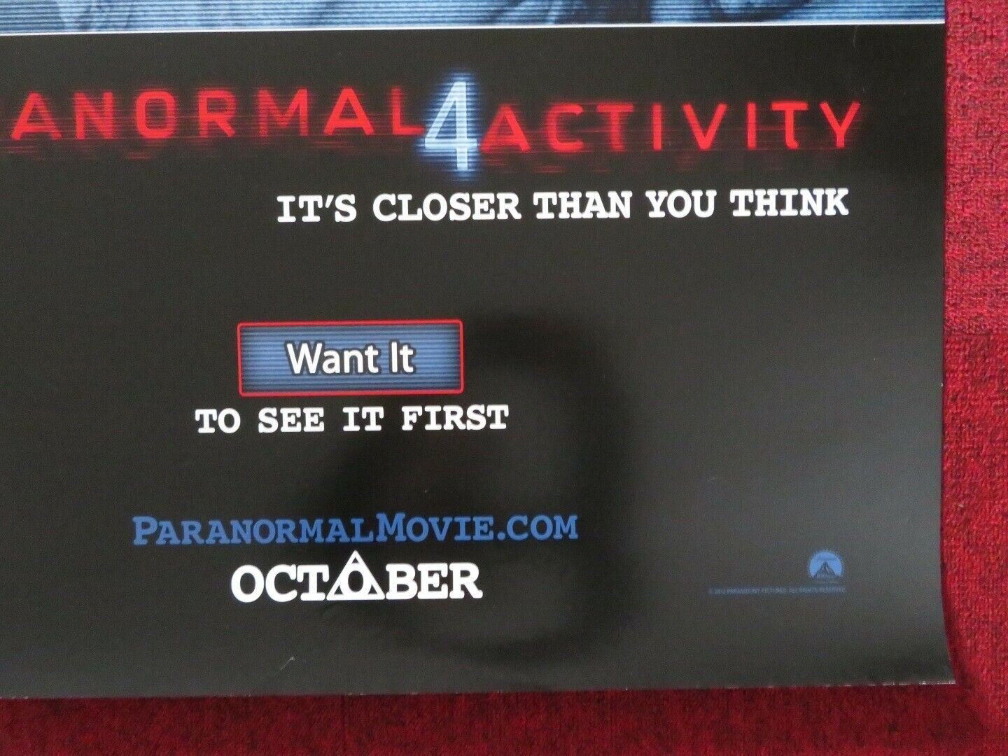 PARANORMAL ACTIVITY 4 US ONE SHEET ROLLED POSTER HENRY JOOST ARIEL SCHULMAN 2012 Movie posters