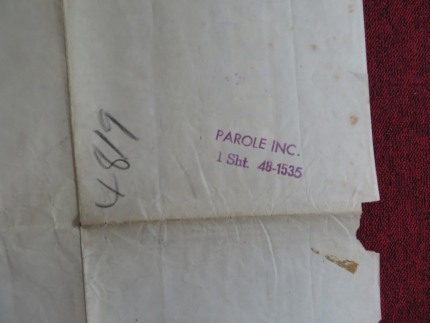 PAROLE, INC. FOLDED US ONE SHEET POSTER MICHAEL O'SHEA TURHAN BEY 1948 Rendezvous Cinema Movie posters