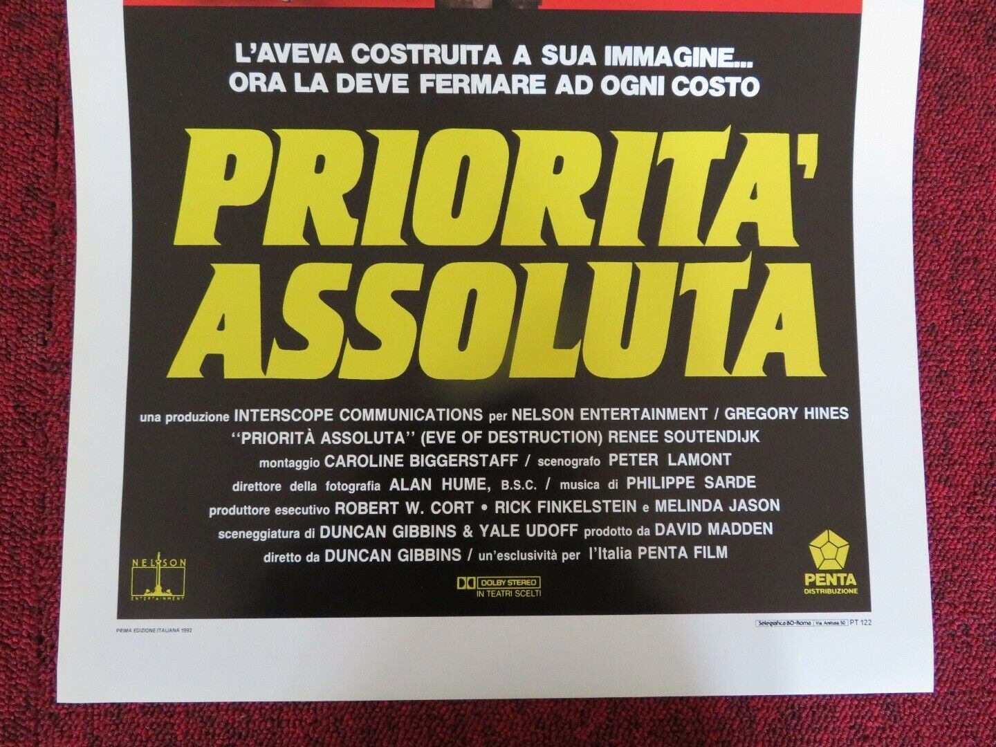 PRIORITA' ASSOLUTA /Eve of destruction ITALIAN LOCANDINA (27.5"x13") POSTER 1992 - Rendezvous Cinema