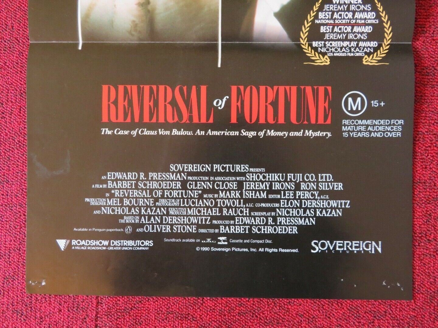 REVERSAL OF FORTUNE FOLDED AUSTRALIAN DAYBILL POSTER GLENN CLOSE JEREMY IRONS Movie posters