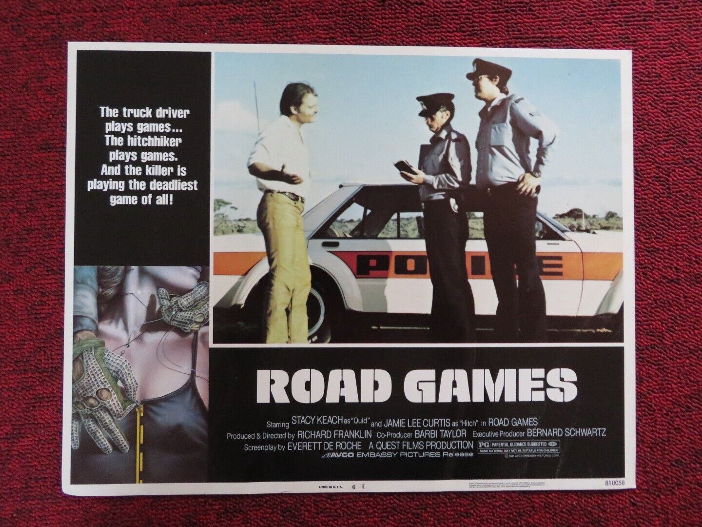 ROAD GAMES - 6 US LOBBY CARD STACY KEACH 1981 Movie posters