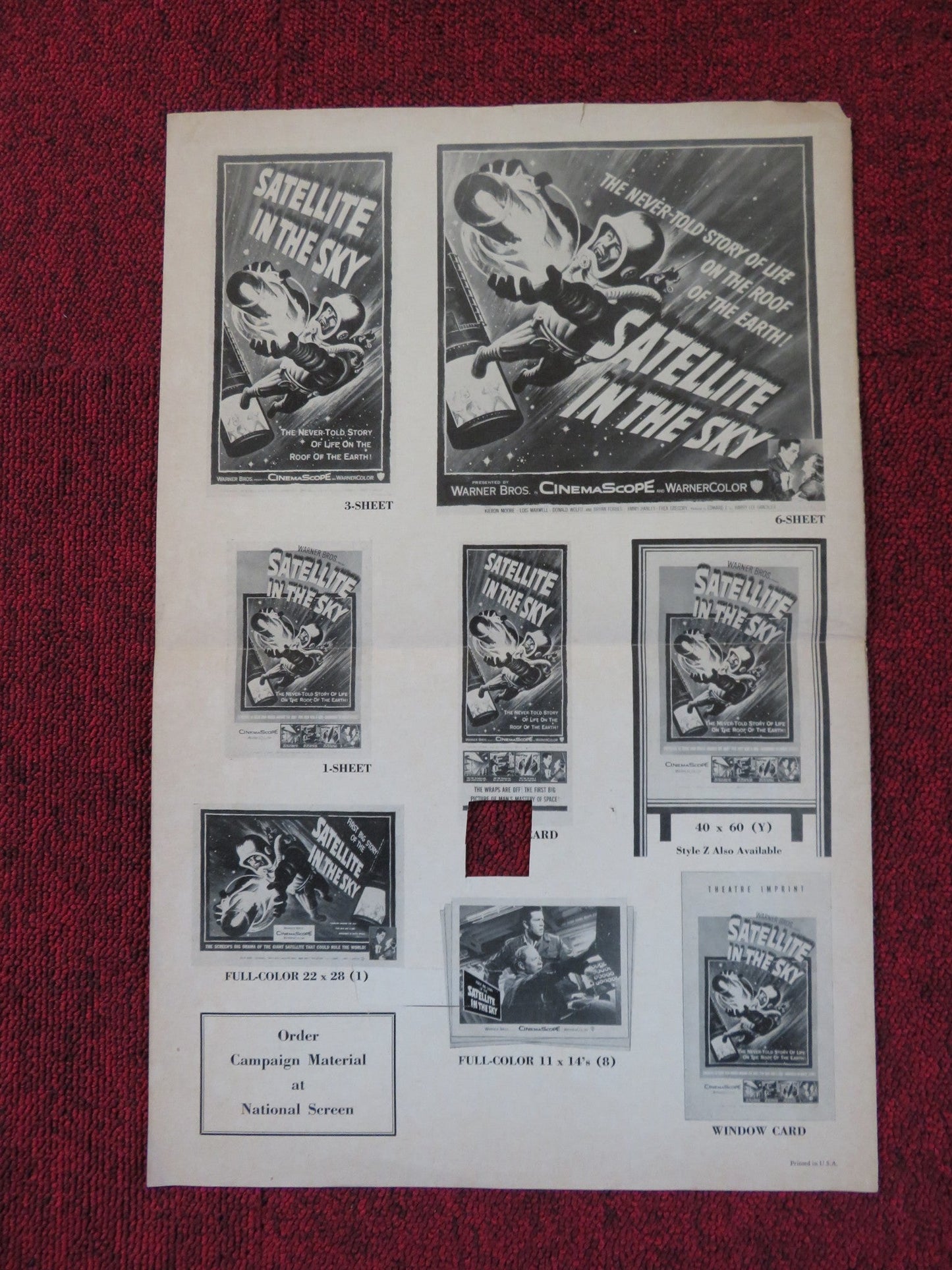 SATELLITE IN THE SKY FOLDED PRESS BOOK CUT WARNER BROS. KIERON MOORE 1956 Rendezvous Cinema Movie posters