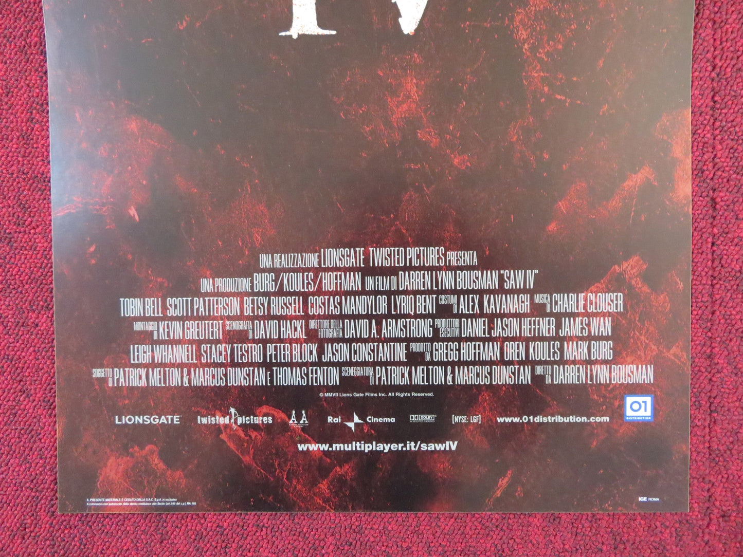SAW IV ITALIAN LOCANDINA POSTER TOBIN BELL COSTAS MANDYLOR 2004 Rendezvous Cinema Movie posters
