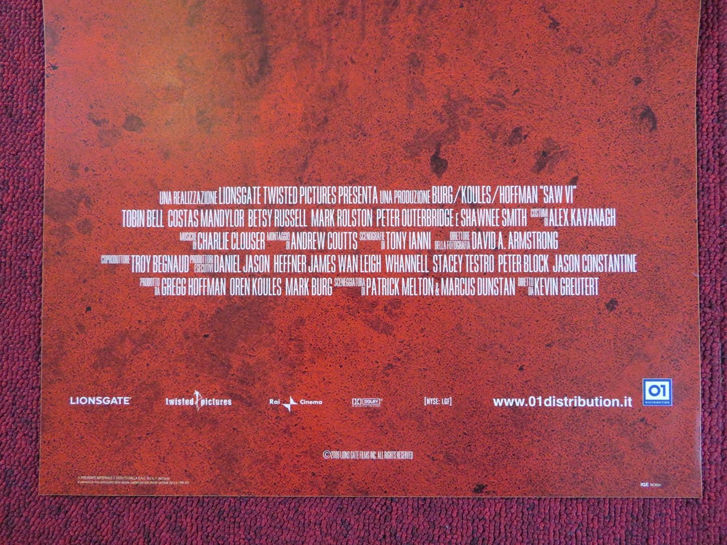 SAW VI ITALIAN LOCANDINA POSTER TOBIN BELL COSTAS MANDYLOR 2009 Rendezvous Cinema Movie posters