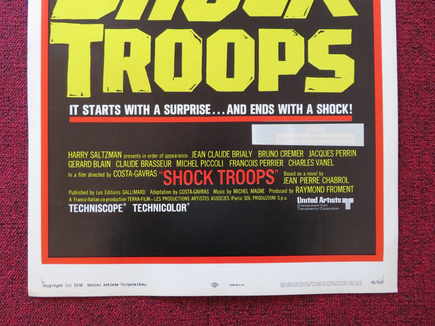 SHOCK TROOPS US INSERT (14"x 36") POSTER MICHEL PICCOLI GERARD BLAIN 1968 Rendezvous Cinema Movie posters