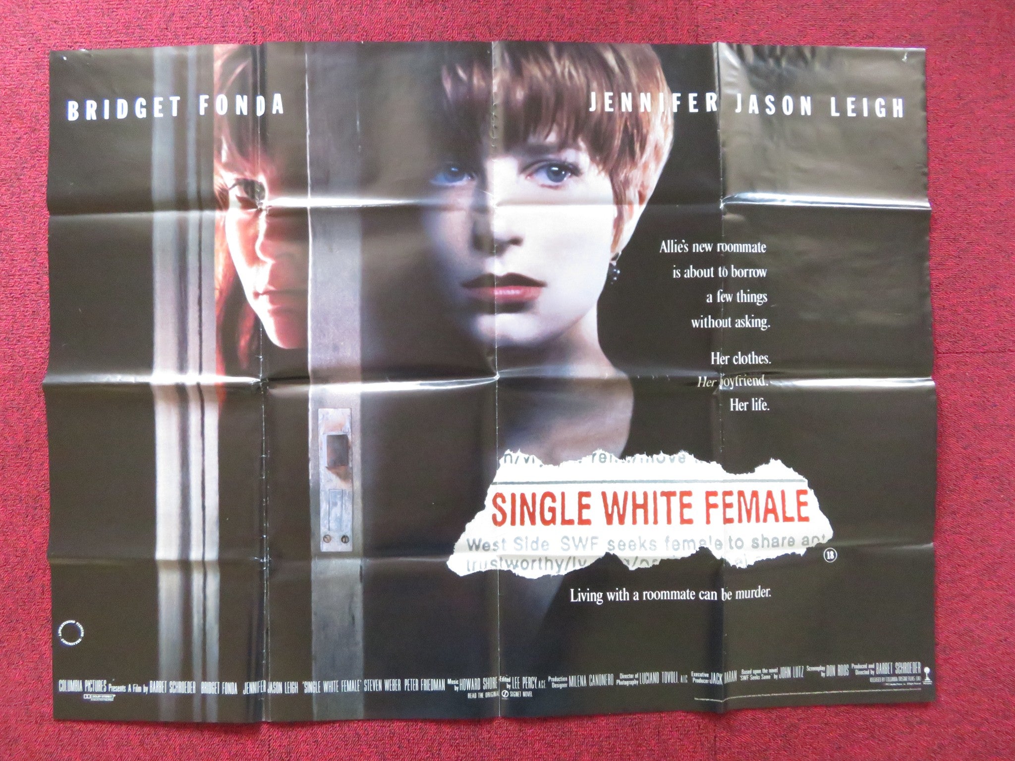 SINGLE WHITE FEMALE UK QUAD POSTER FOLDED BRIDGET FONDA J. JASON LEIGH