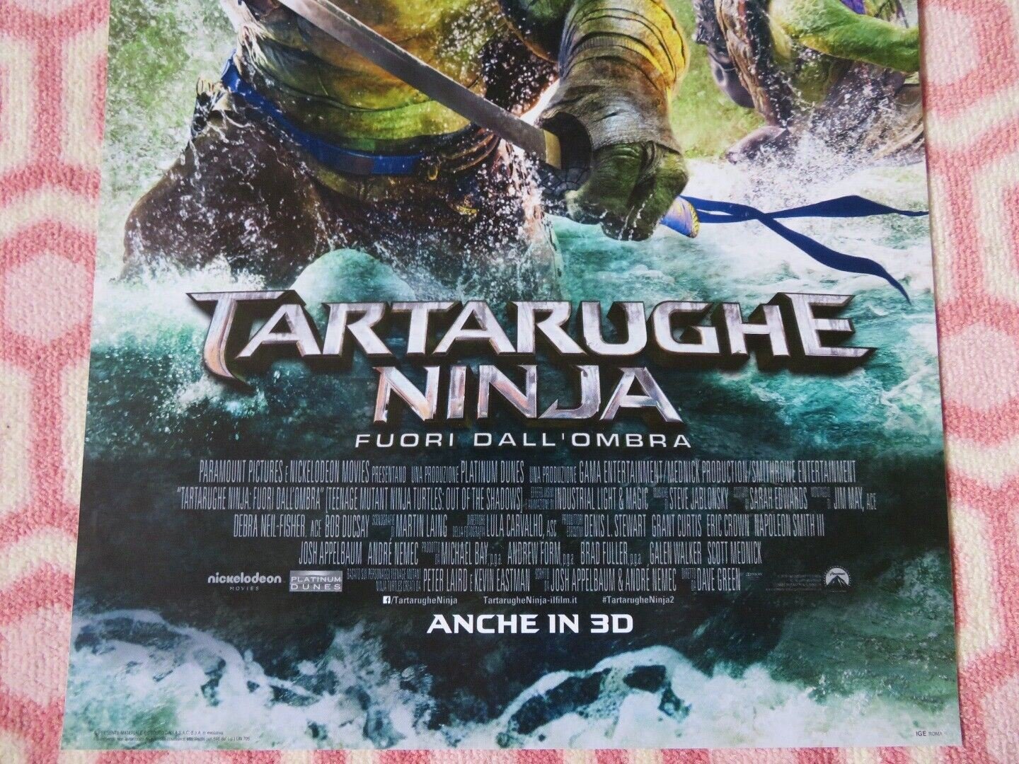 TEENAGE MUTANT NINJA TURTLES 2 ITALIAN LOCANDINA (26.5"x12.5") POSTER 2016 Movie posters