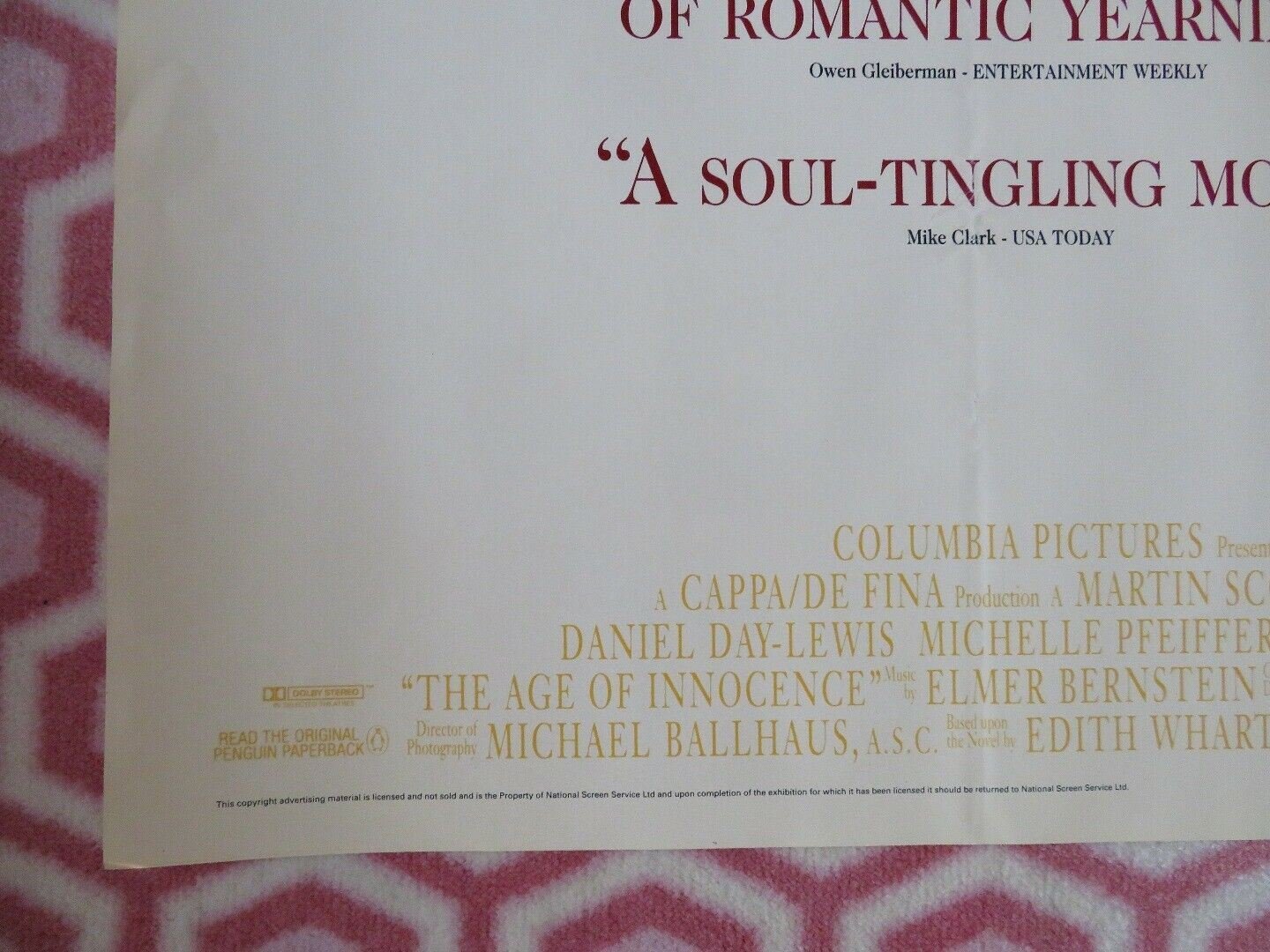 THE AGE OF INNOCENCE QUAD (30"x 40") ROLLED POSTER DANIEL DAY LEWIS M. SCORSESE - Rendezvous Cinema