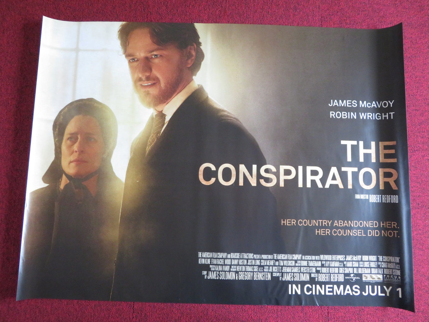 THE CONSPIRATOR UK QUAD (30"x 40") ROLLED POSTER JAMES MCAVOY ROBIN WRIGHT 2010 Rendezvous Cinema Movie posters