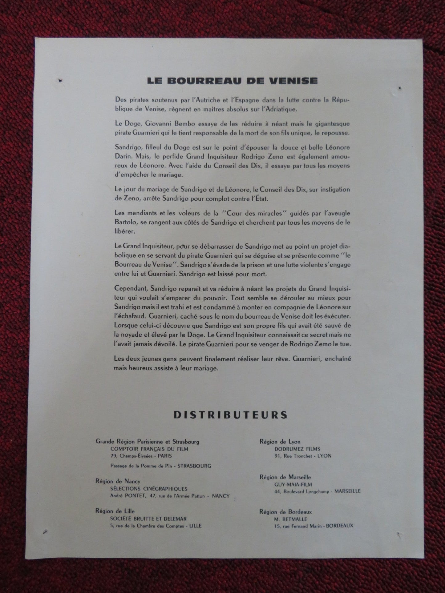 THE EXECUITIONER OF VENICE FRENCH FLYER LEX BARKER GUY MADISON 1963 Rendezvous Cinema Movie posters