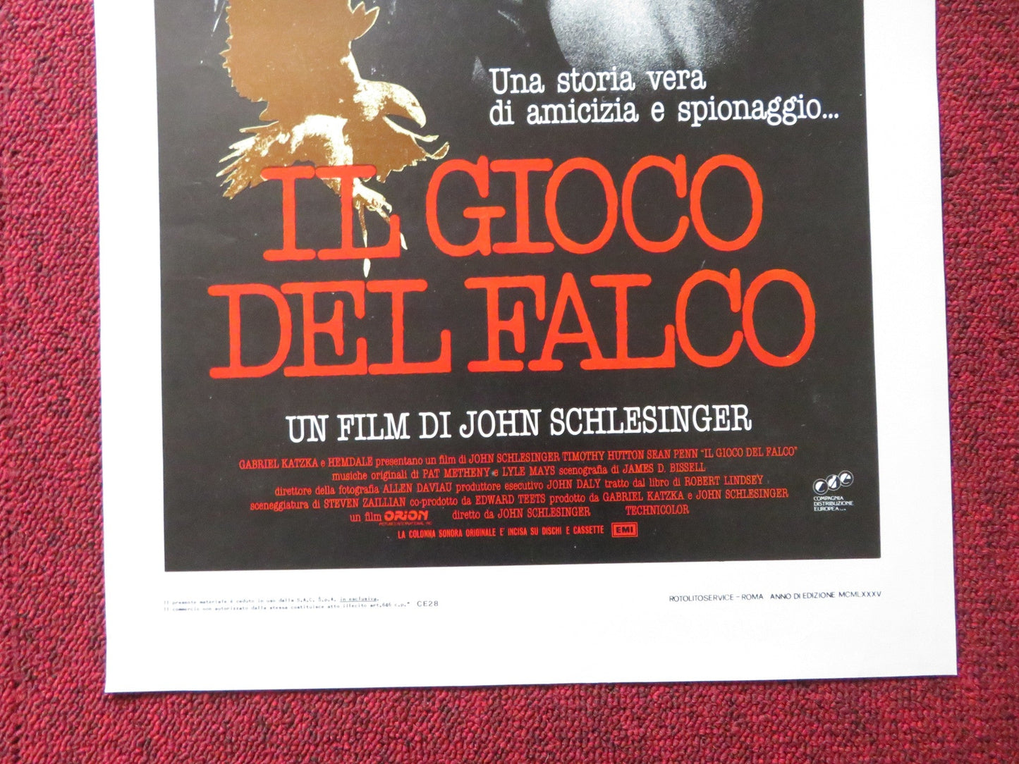 THE FALCON AND THE SNOWMAN ITALIAN LOCANDINA POSTER SEAN PENN T. HUTTON 1985 Rendezvous Cinema Movie posters
