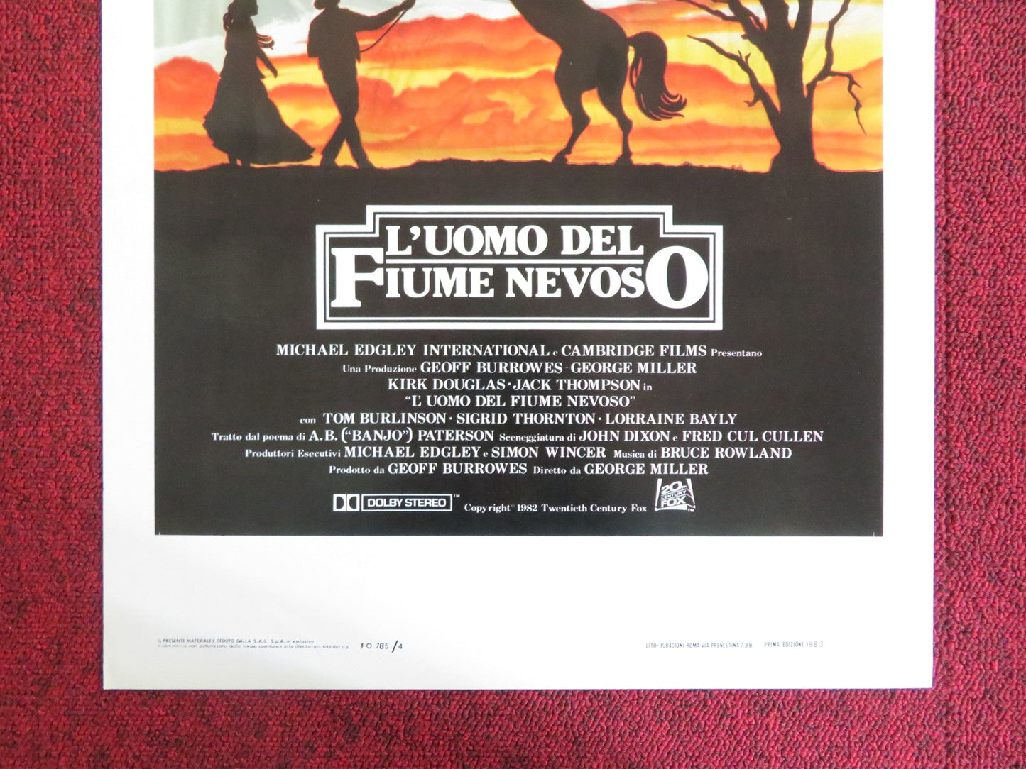 THE MAN FROM SNOWY RIVER ITALIAN LOCANDINA POSTER KIRK DOUGLAS THOMPSON 1983 Rendezvous Cinema Movie posters