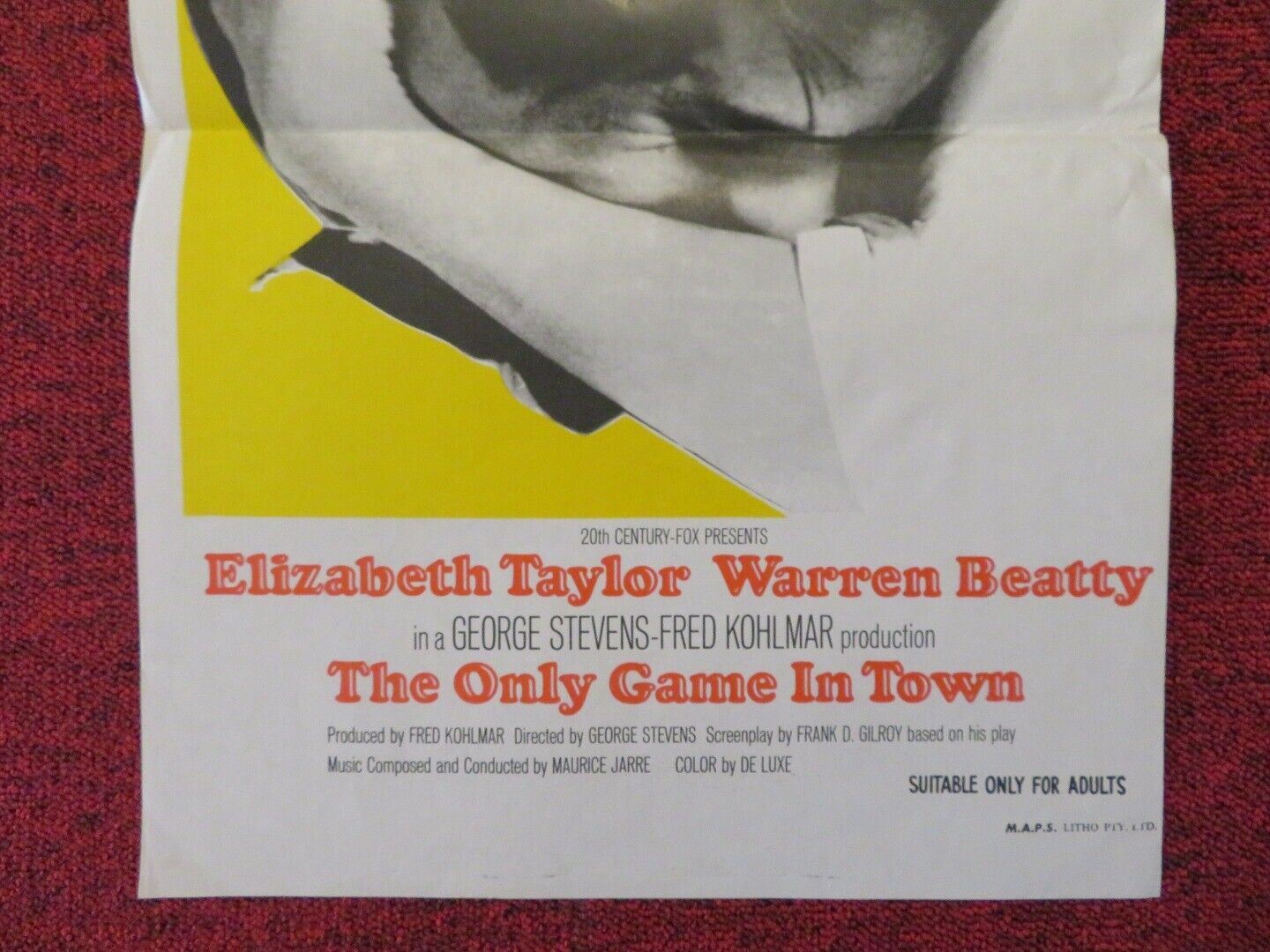 THE ONLY GAME IN TOWN FOLDED AUSTRALIAN DAYBILL POSTER 1968 ELIZABETH TAYLOR Movie posters
