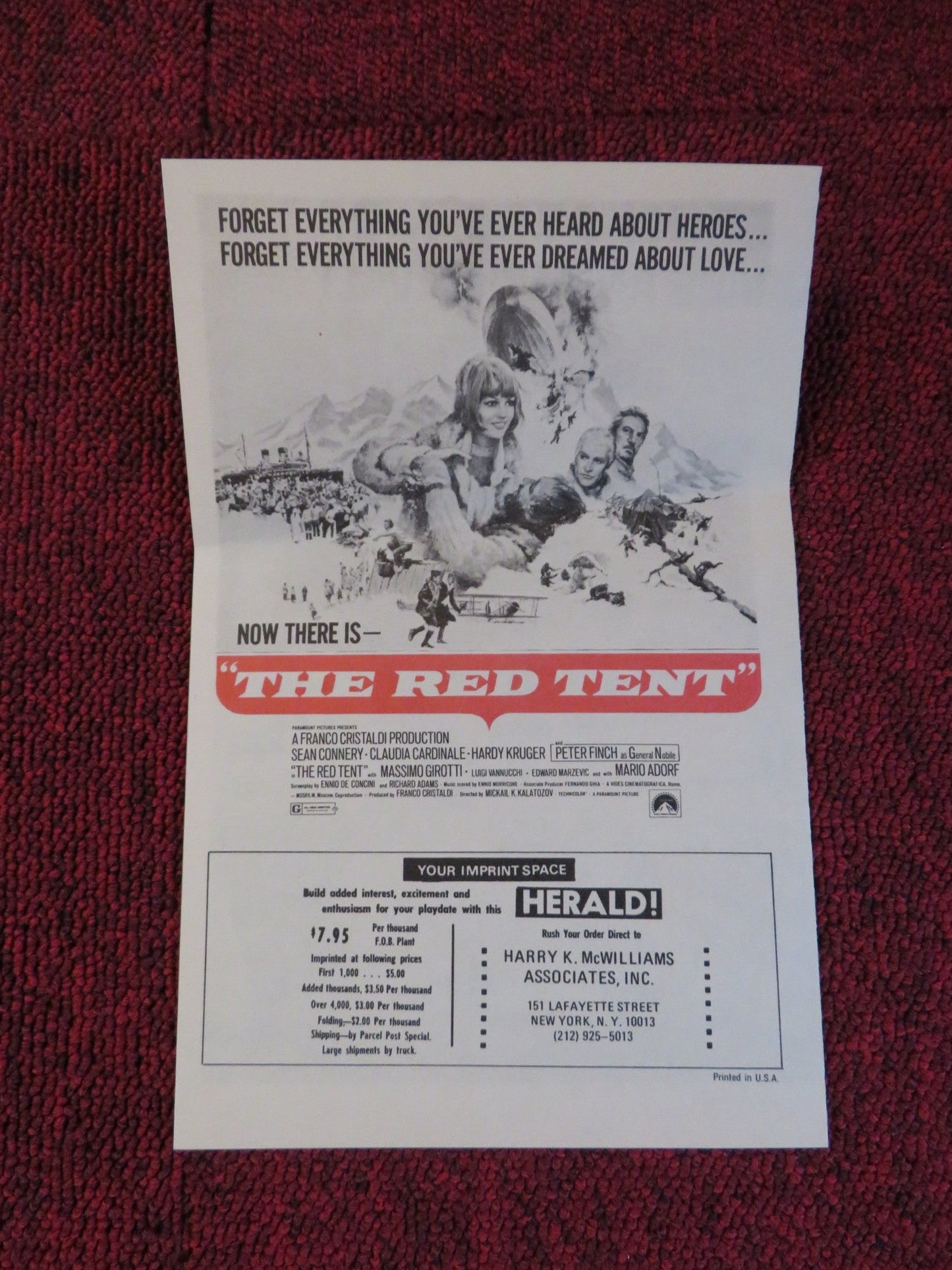 THE RED TENT UNCUT PARAMOUNT FOLDED PRESS BOOK SEAN CONNERY PETER FINCH 1969 Rendezvous Cinema Movie posters