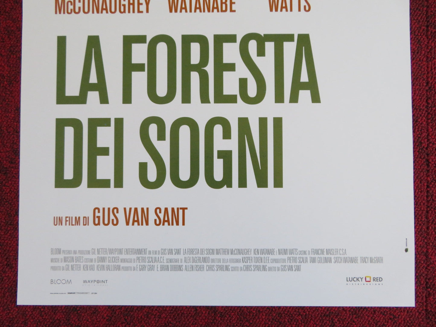 THE SEA OF TREES ITALIAN LOCANDINA POSTER MCCONAUGHEY WATANABE WATTS 2015 Rendezvous Cinema Movie posters