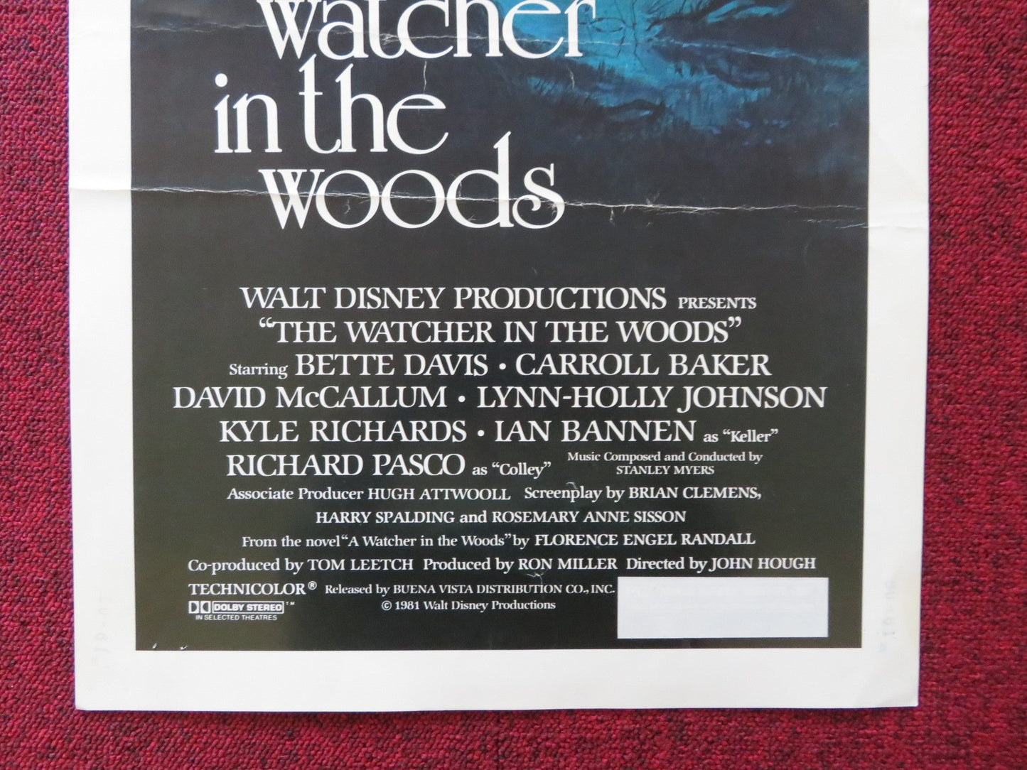 THE WATCHER IN THE WOODS US INSERT (14"x 36") POSTER DISNEY CARROLL BAKER 1981 Rendezvous Cinema Movie posters