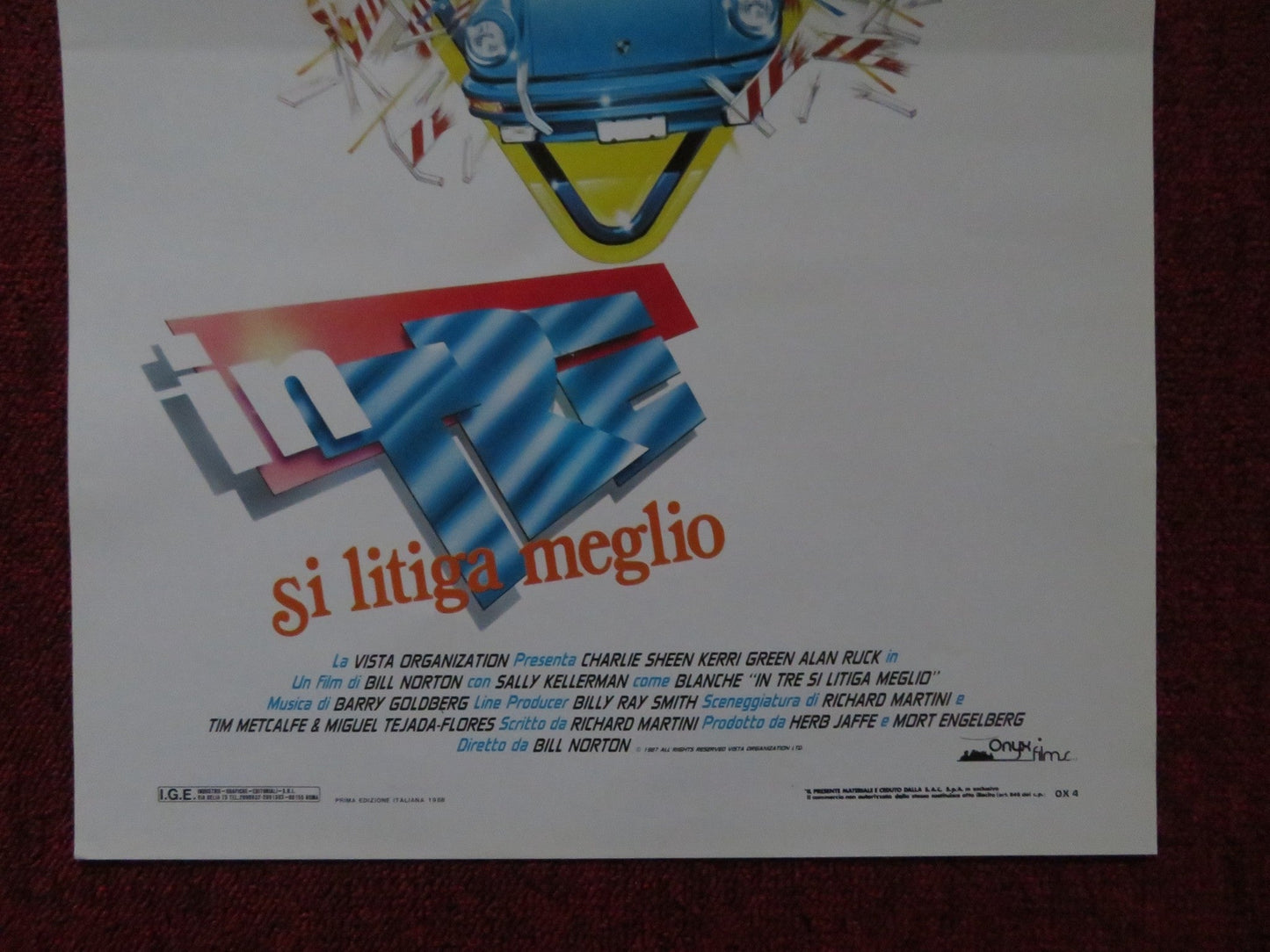 THREE FOR THE ROAD ITALIAN LOCANDINA POSTER CHARLIE SHEEN KERRI GREEN 1987 Rendezvous Cinema Movie posters