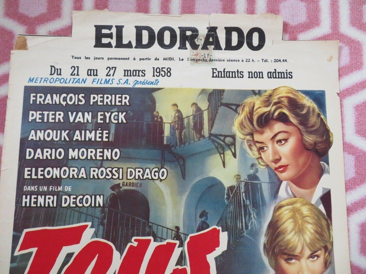 TOUS PEUVENT ME TURE/ Anyone Can Kill Me BELGIUM POSTER FRANCOIS PERIER 1957 Movie posters