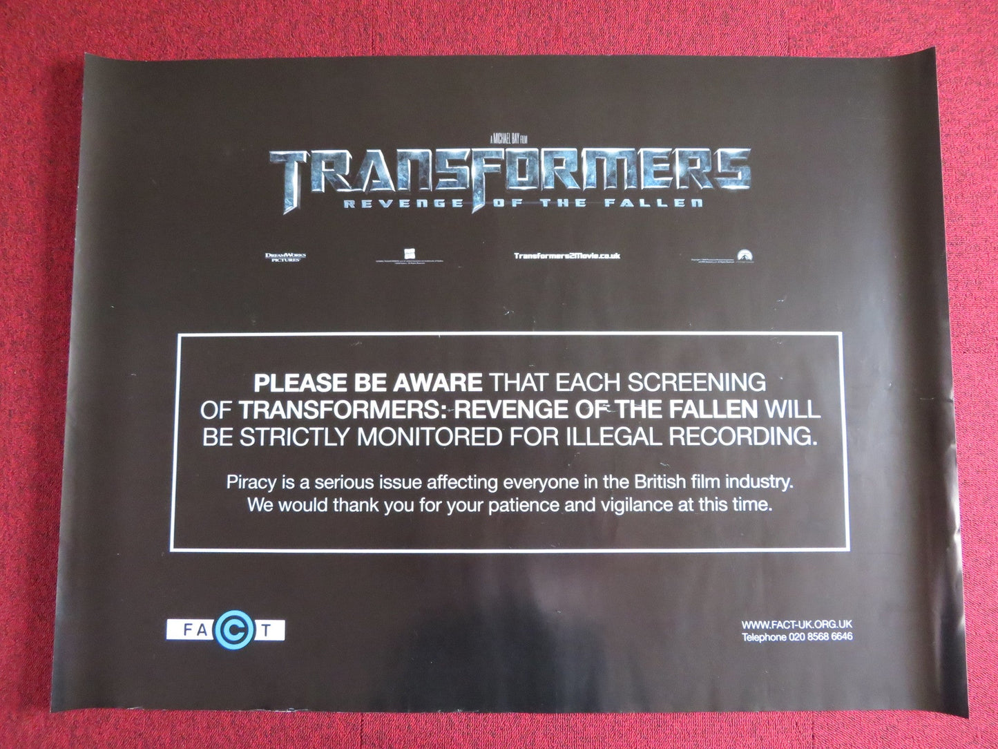 TRANSFORMERS REVENGE OF THE FALLEN UK QUAD (30"x 40") ROLLED POSTER LABEOUF 2009 Rendezvous Cinema Movie posters