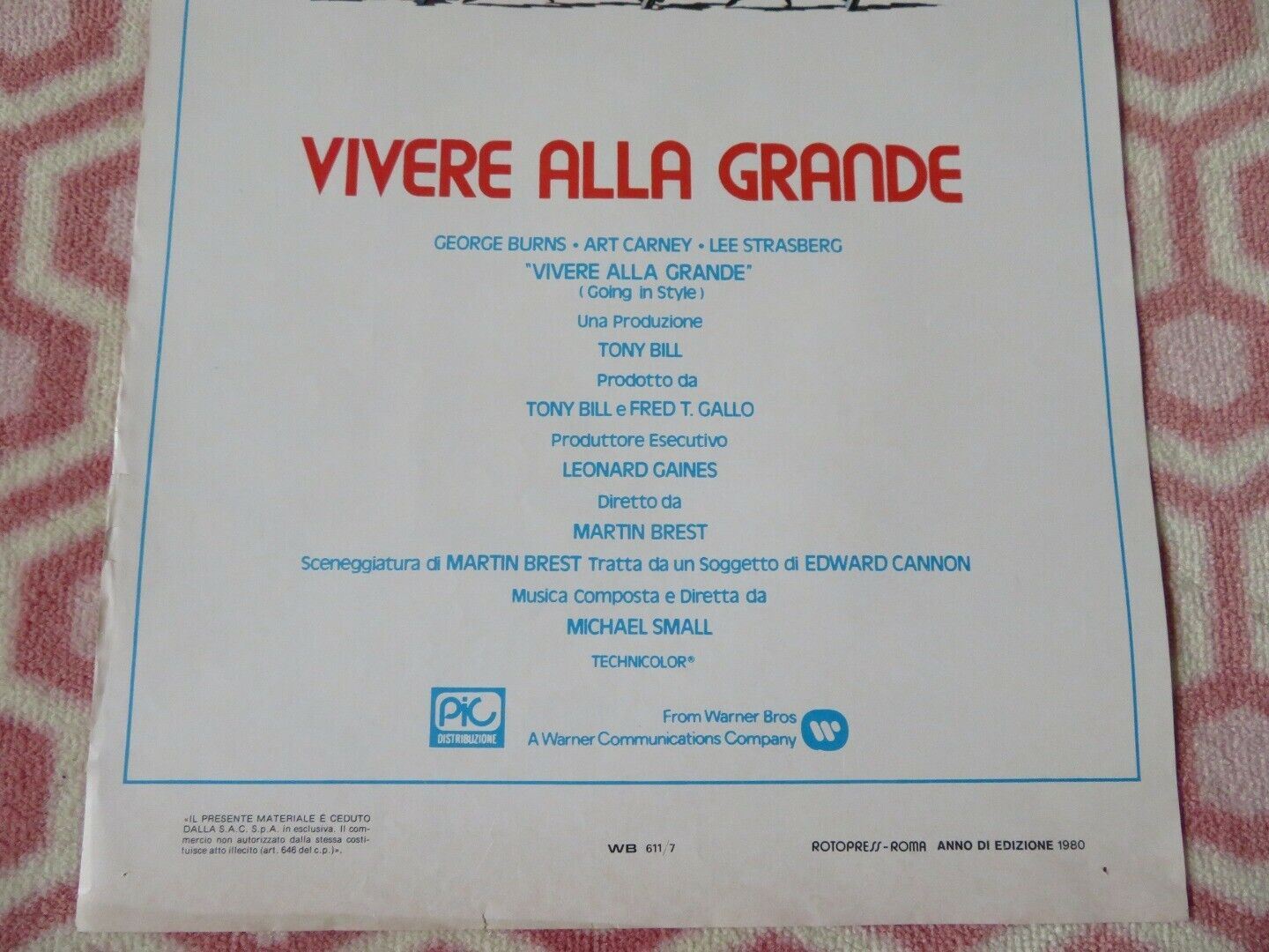 VIVERE ALLA GRANDE/ GOING IN STYLE ITALIAN LOCANDINA (27.5"x13") POSTER 1980 Movie posters
