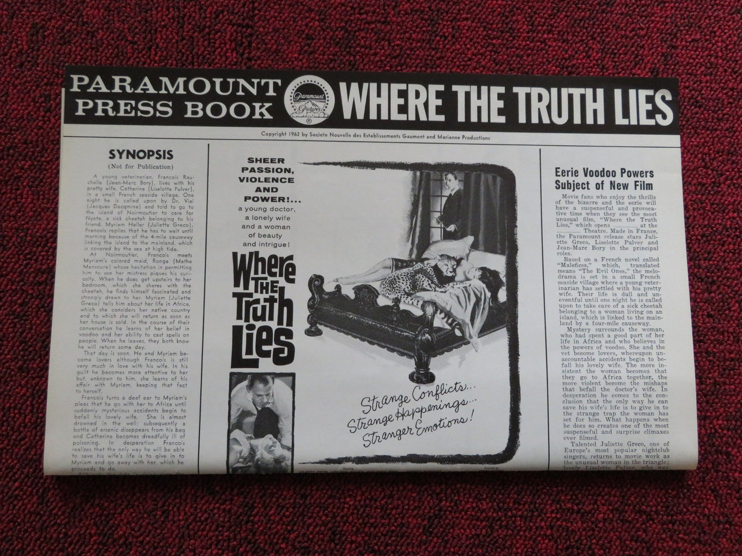 WHERE THE TRUTH LIES US UNCUT PRESSBOOK JULIETTE GRECO LISELOTTE PULVER 1962 Rendezvous Cinema Movie posters