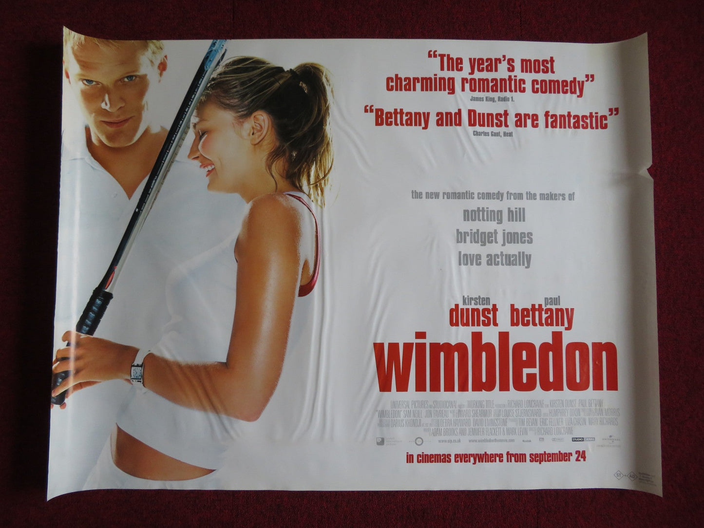 WIMBLEDON UK QUAD (30"x 40") ROLLED POSTER KIRSTEN DUNST PAUL BETTANY 2004 Rendezvous Cinema Movie posters