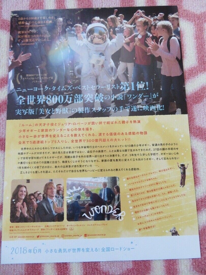 WONDER JAPANESE CHIRASHI (B5) POSTER OWEN WILSON JACOB TREMBLAY 2017 Movie posters