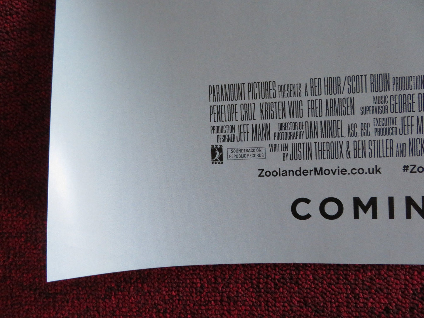 ZOOLANDER 2 UK QUAD (30"x 40") ROLLED POSTER BEN STILLER PENELOPE CRUZ 2016 Rendezvous Cinema Movie posters