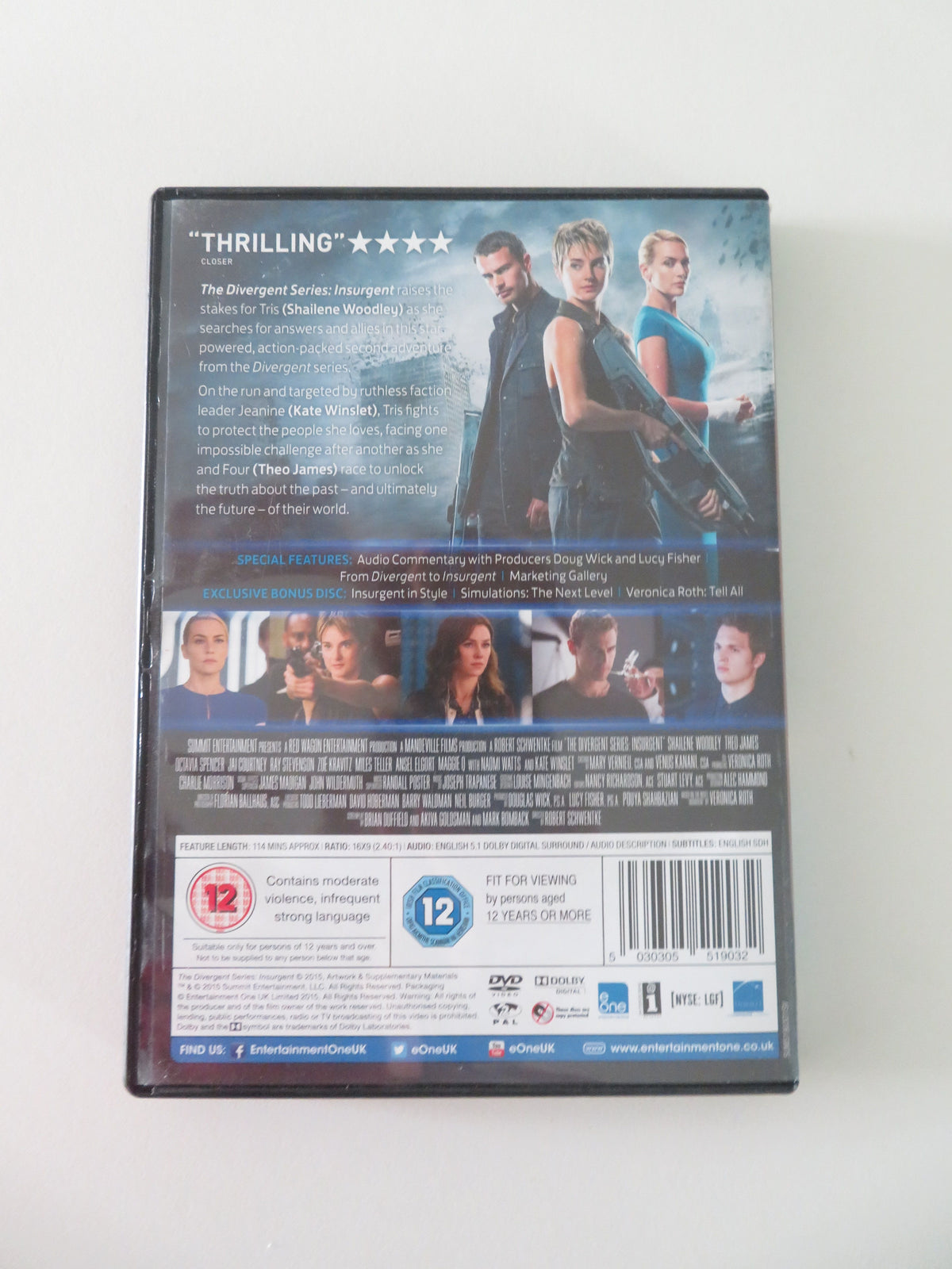 The Divergent Series: Insurgent (DVD) Shailene Woodley Theo James 2015 Region 2