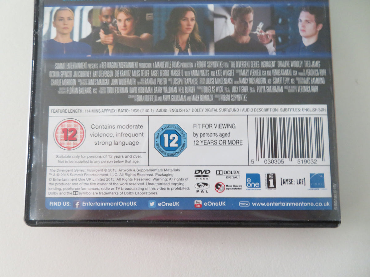 The Divergent Series: Insurgent (DVD) Shailene Woodley Theo James 2015 Region 2