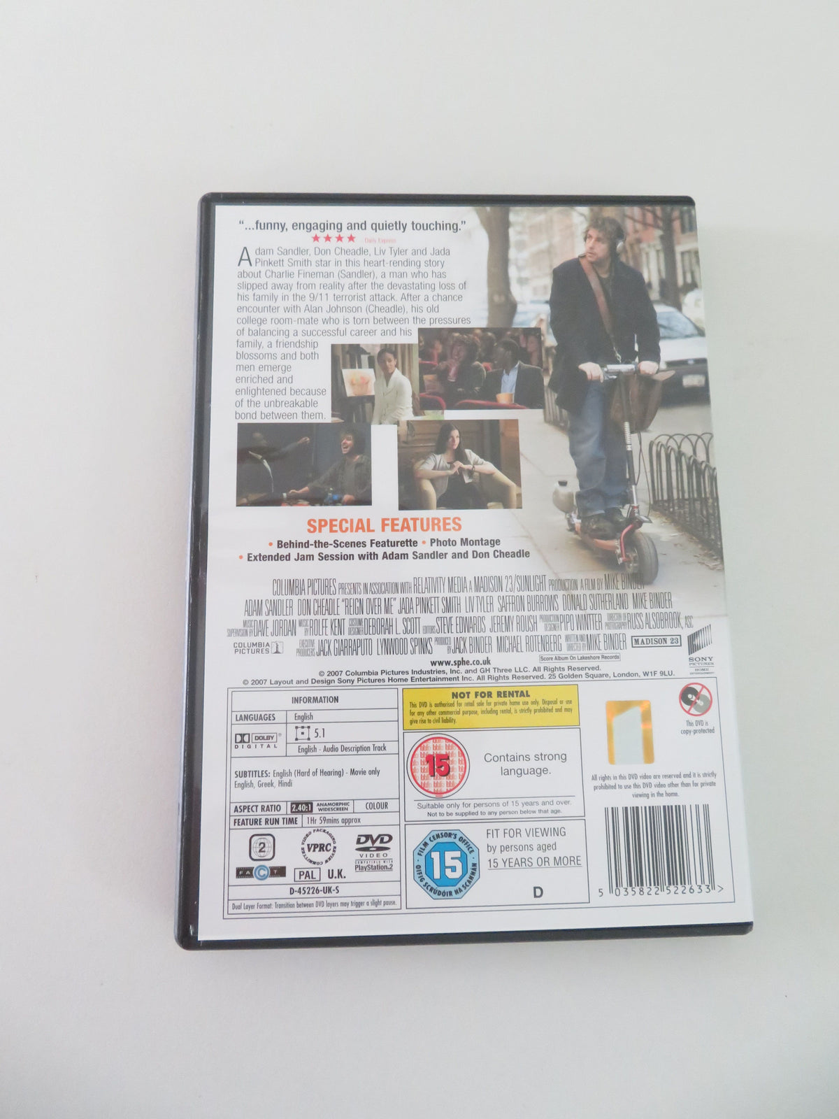 Reign Over Me (DVD) Adam Sandler Don Cheadle Jada Pinkett Smith 2007 Region 2
