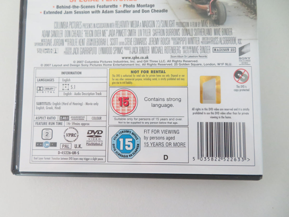 Reign Over Me (DVD) Adam Sandler Don Cheadle Jada Pinkett Smith 2007 Region 2