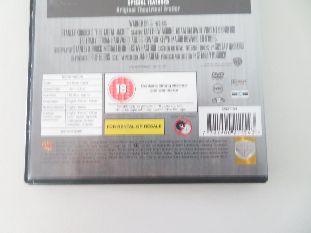 Full Metal Jacket (DVD) Matthew Modine R. Lee Ermey 1987 Region 2