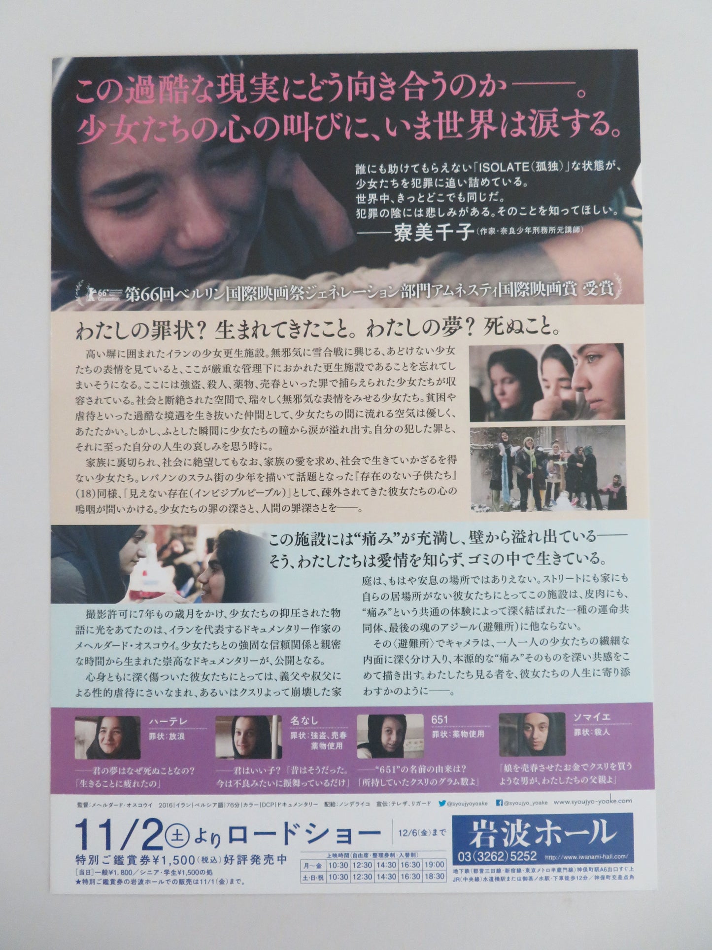 Starless Dreams Japanese Chirashi (B5) Poster Mehrdad Oskouei 2016