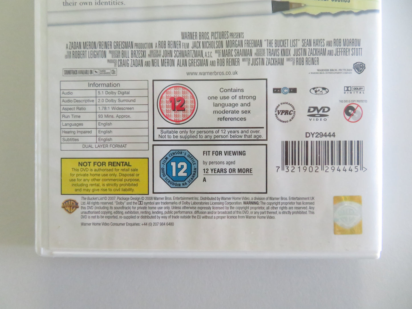 The Bucket List (DVD) Jack Nicholson Morgan Freeman 2007 Region 2