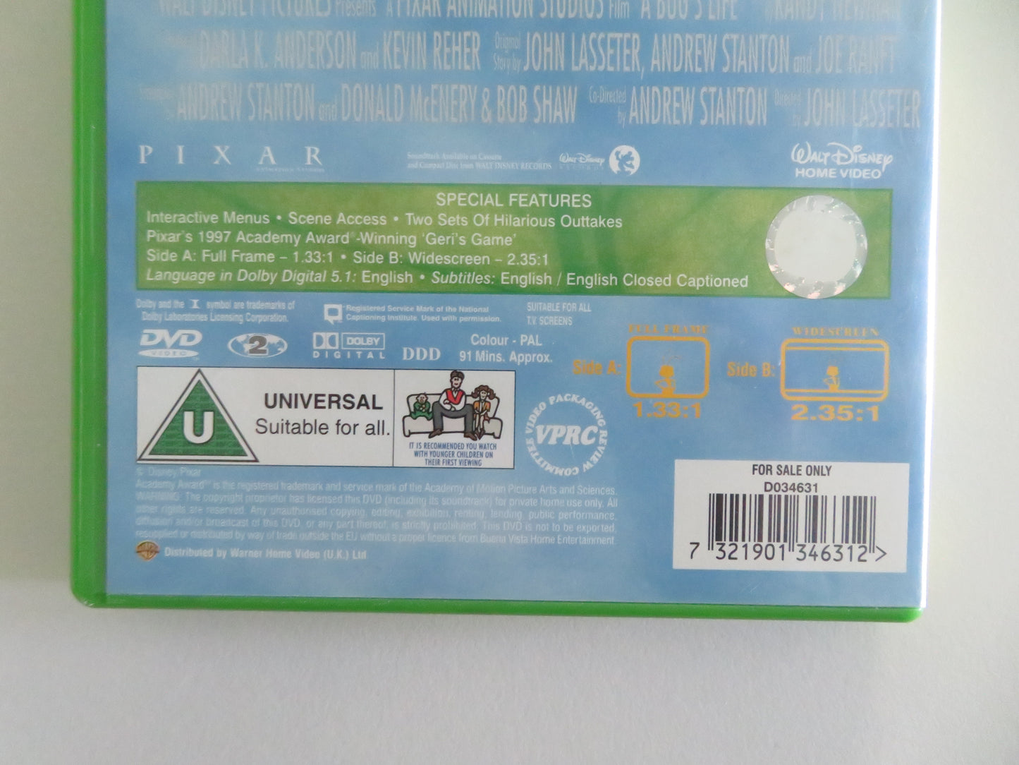 A Bug's Life (DVD) Disney Kevin Spacey Dave Foley 1998 Region 2