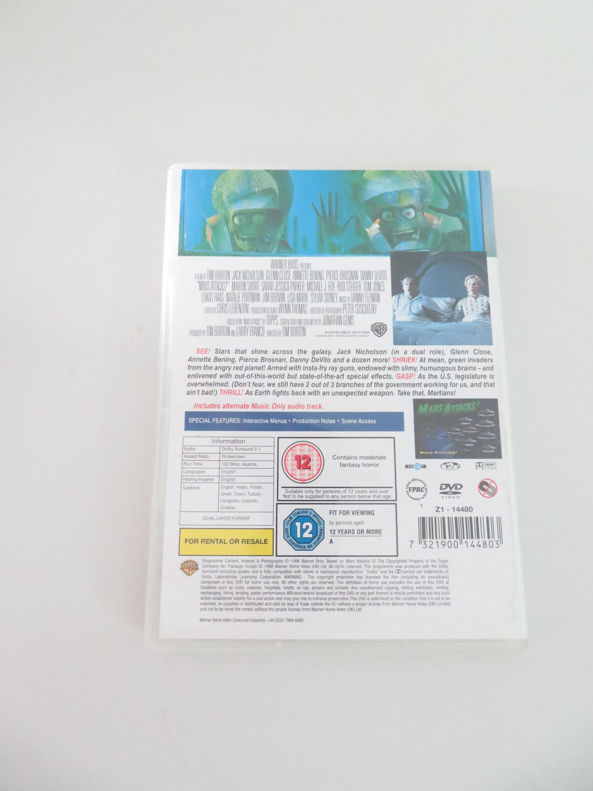 Mars Attacks! (DVD) Jack Nicholson, Pierce Brosnan 1996 Region 2