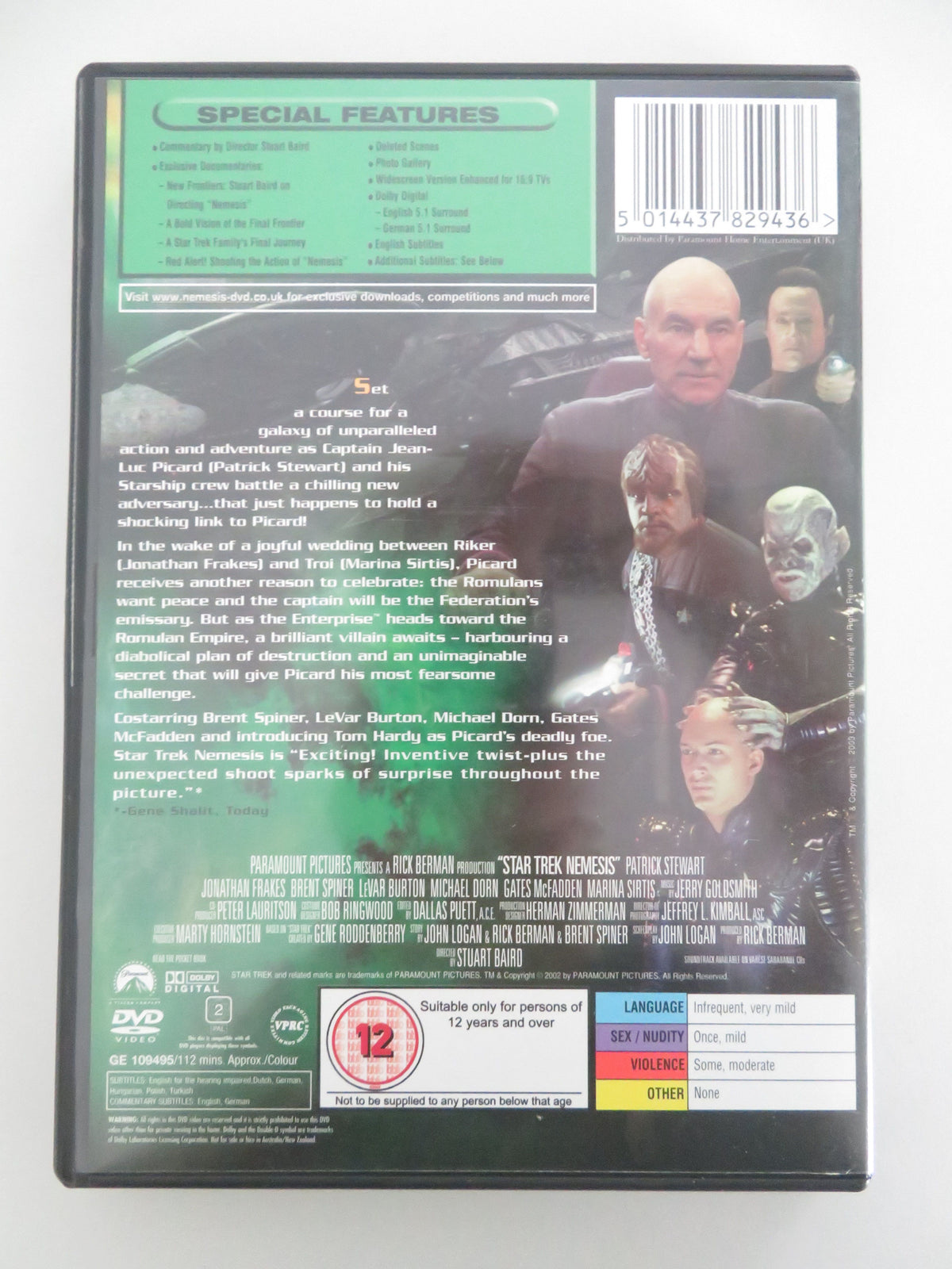 Star Trek: Nemesis (DVD) Patrick Stewart Jonathan Frakes 2002 Region 2