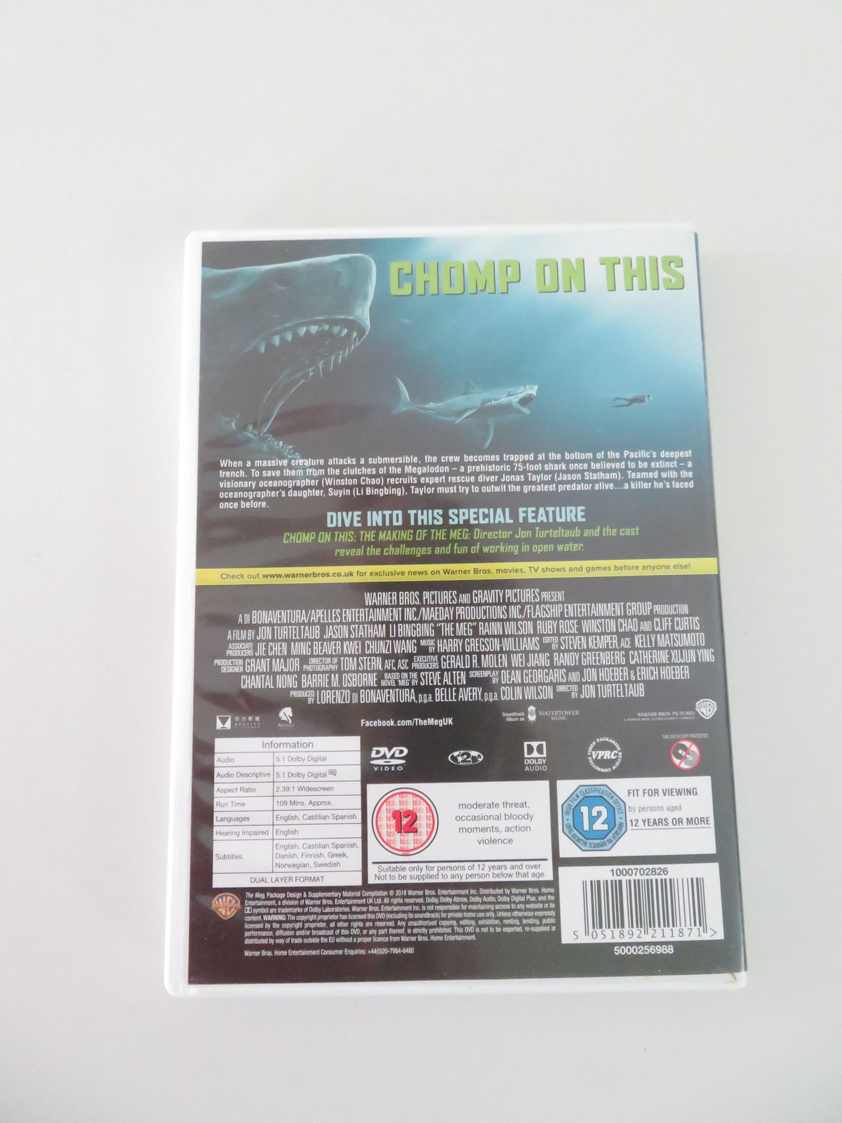 The Meg (DVD)Jason Statham Bingbing Li Rainn Wilson 2018 Region 2