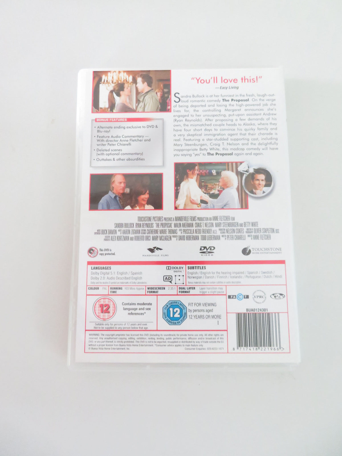 The Proposal (DVD) Sandra Bullock Ryan Reynolds 2009 Region 2
