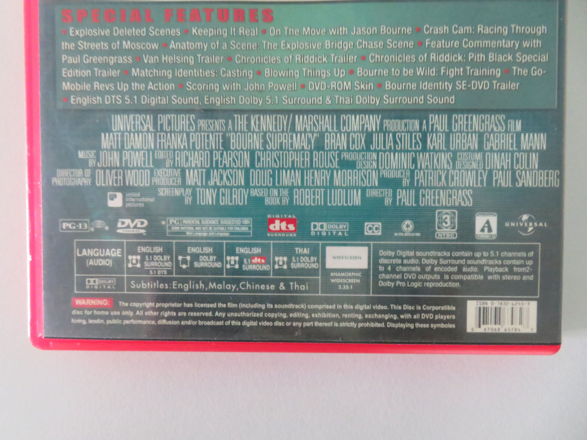 The Bourne Supremacy (DVD) Matt Damon Julia Stiles 2004 Region 3