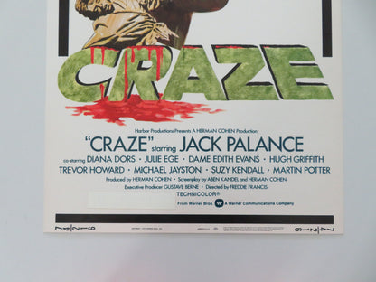 Craze US Insert Poster Jack Palance Diana Dors 1974