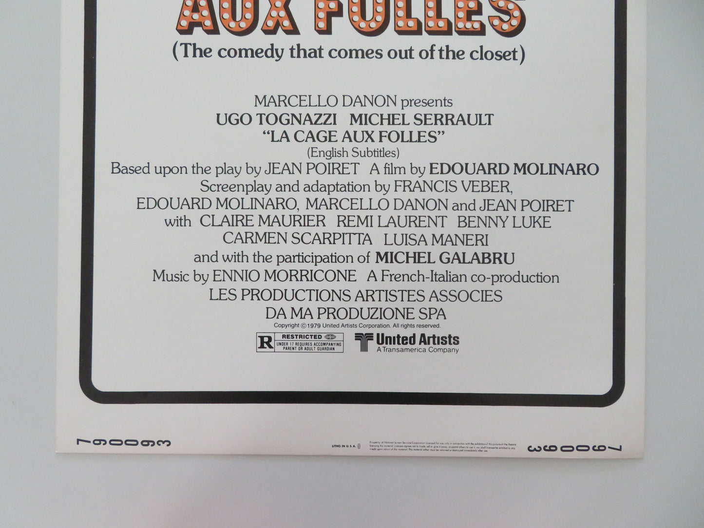 La Cage aux Folles - A  US Insert Poster Ugo Tognazzi Michel Serrault 1979