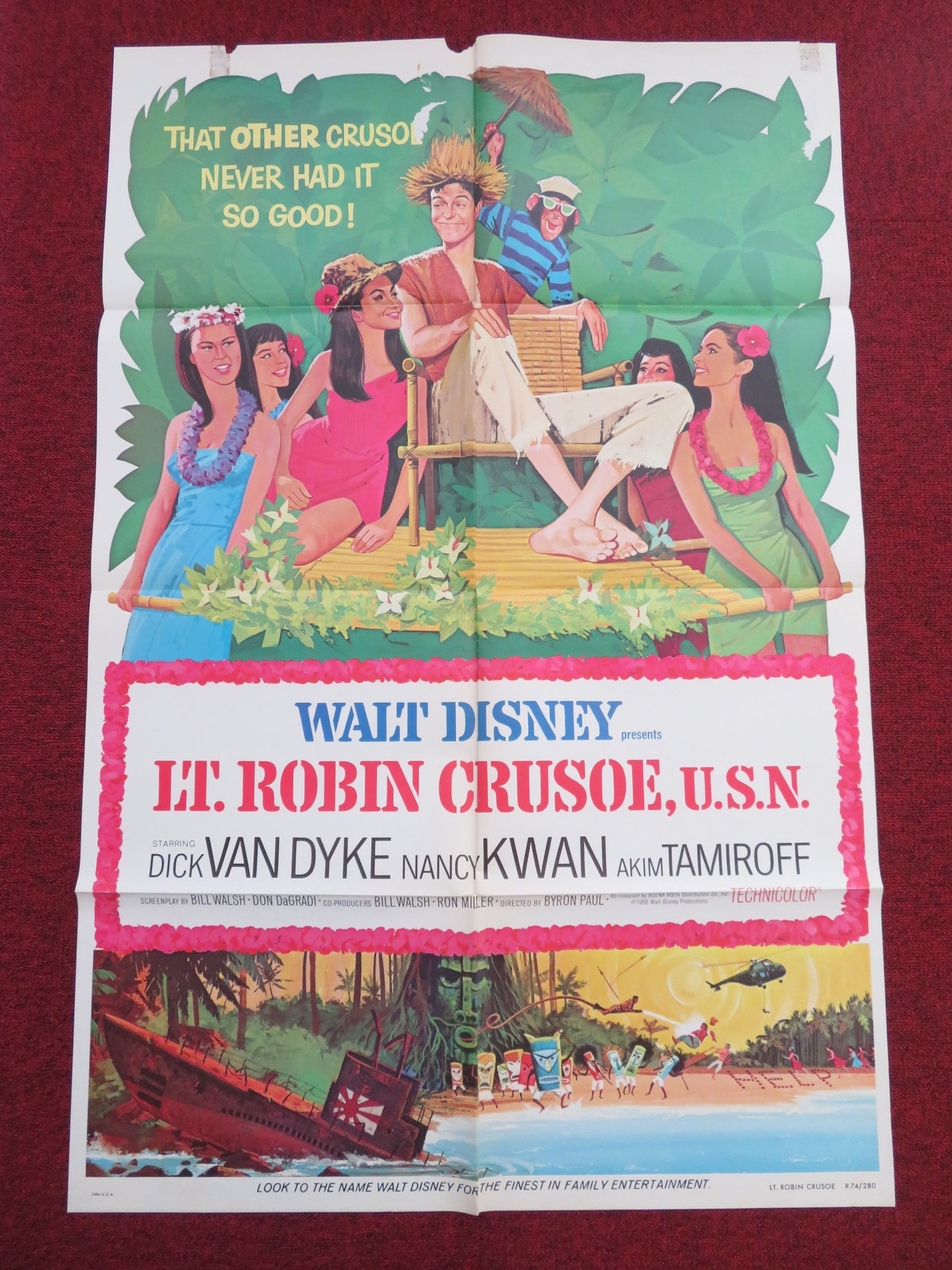 Lt. Robin Crusoe U.S.N. Folded US One Sheet Poster Disney Dick Van Dyke R1974
