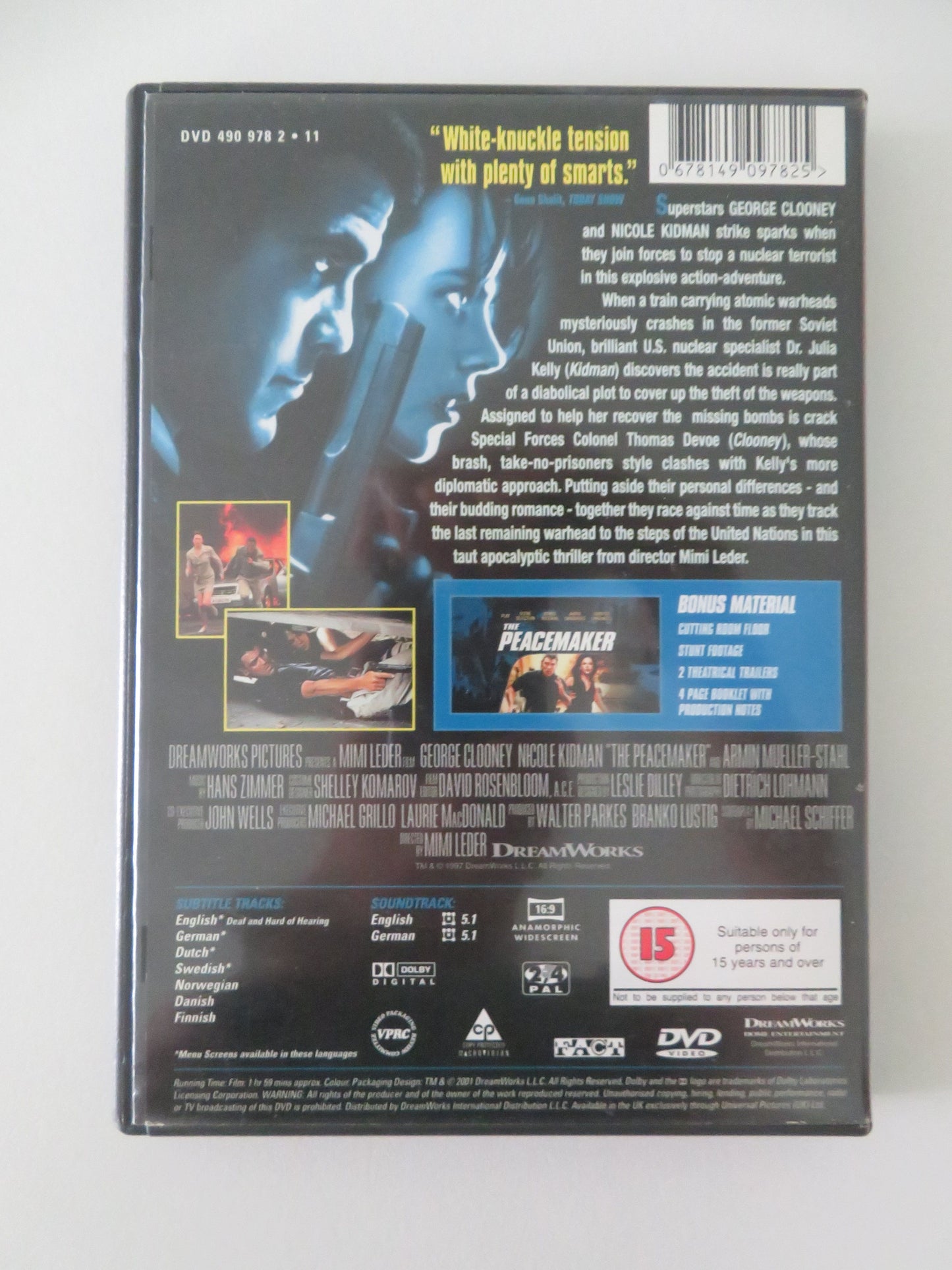 The Peacemaker (DVD) George Clooney Nicole Kidman Marcel Lures 1997 Region 2,4