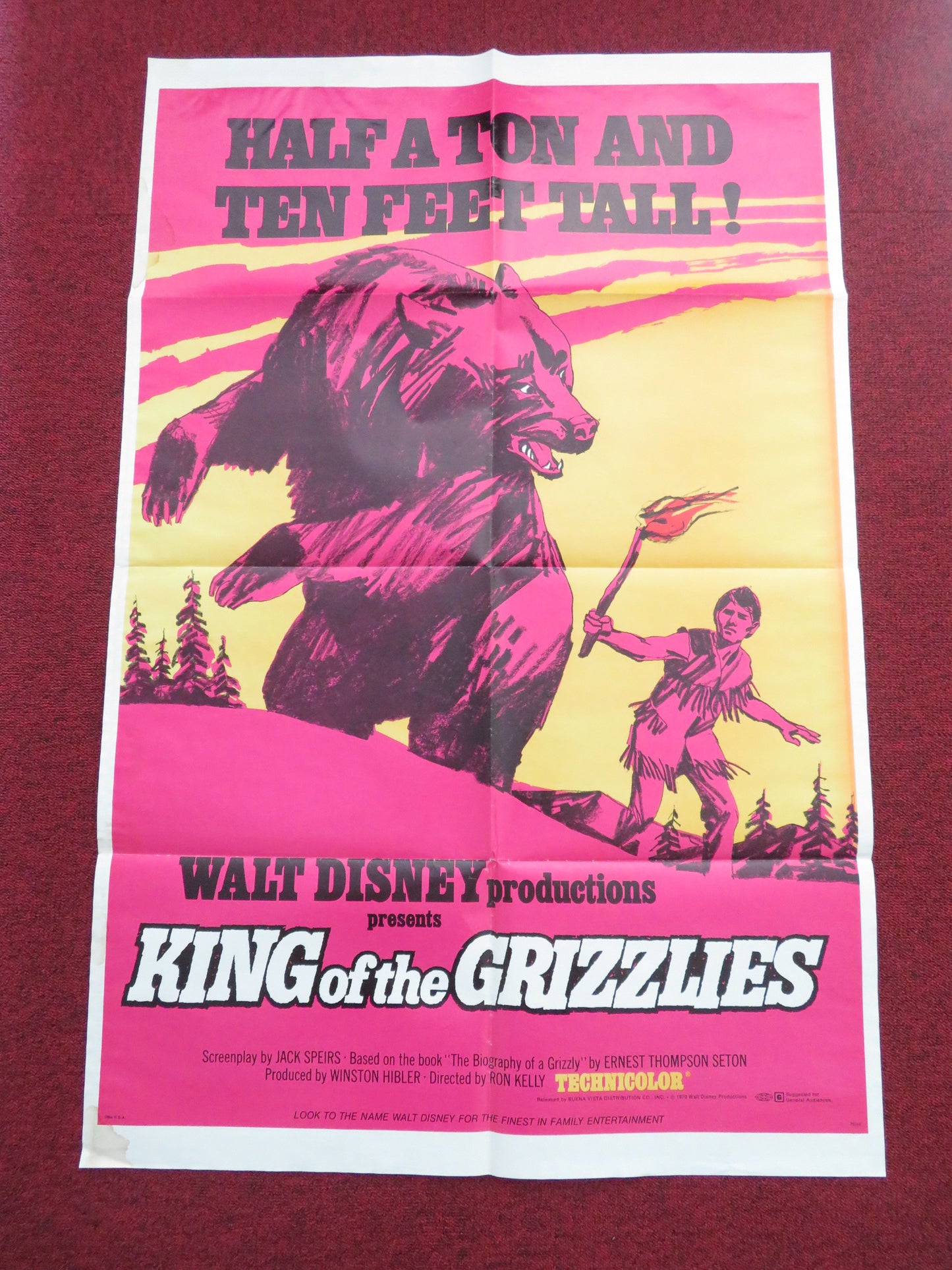 King of the Grizzlies Folded US One Sheet Poster Disney John Yesno Wiggins 1970