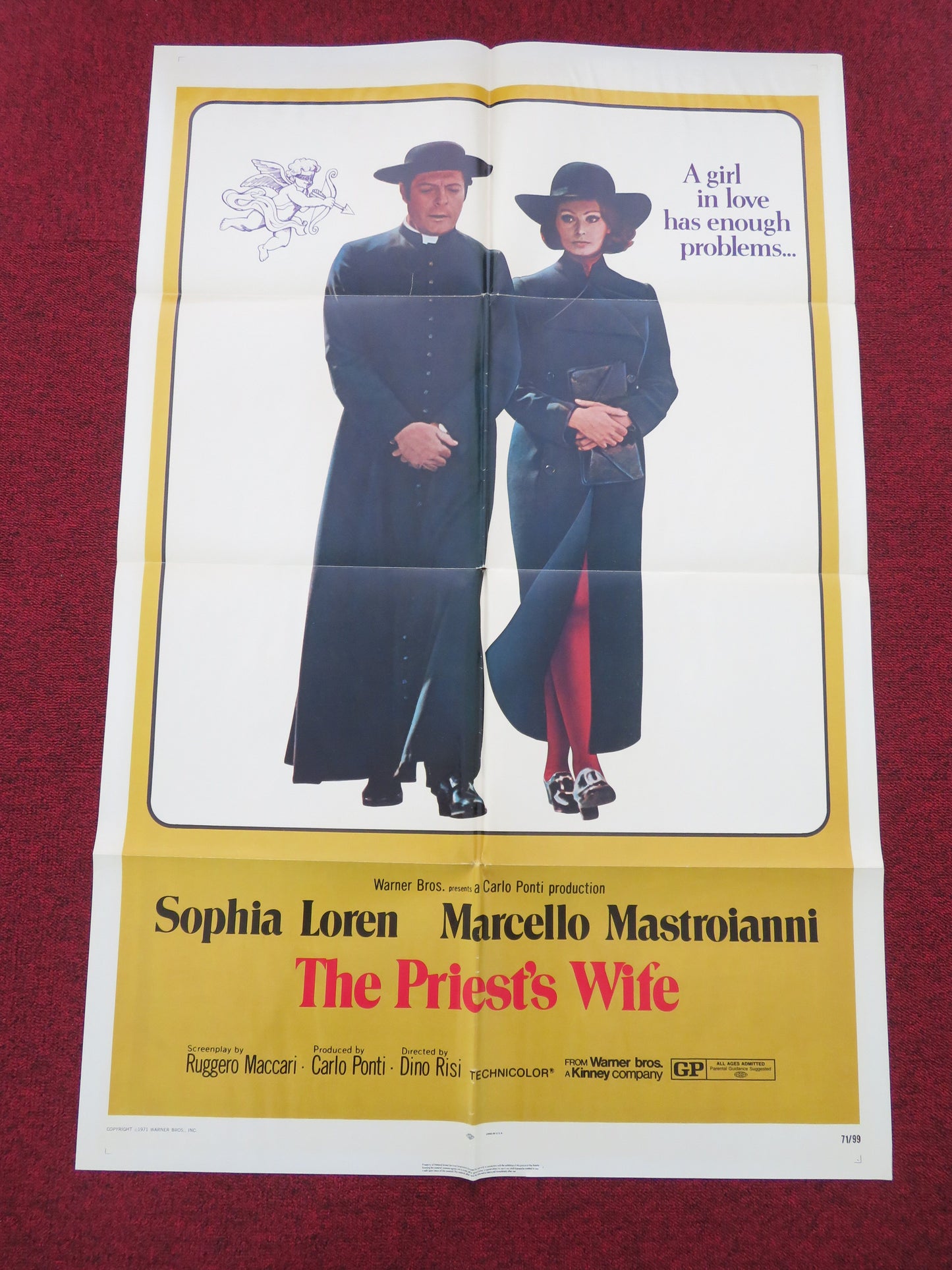 The Priest's Wife Folded US One Sheet Poster Sophia Loren Mastroianni 1971