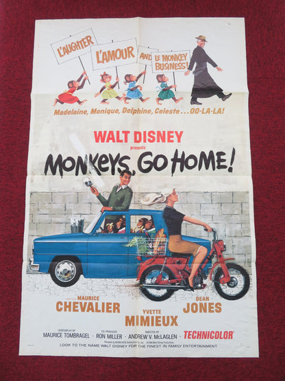 Monkeys, Go Home! Folded US One Sheet Poster Disney Maurice Chevalier 1967
