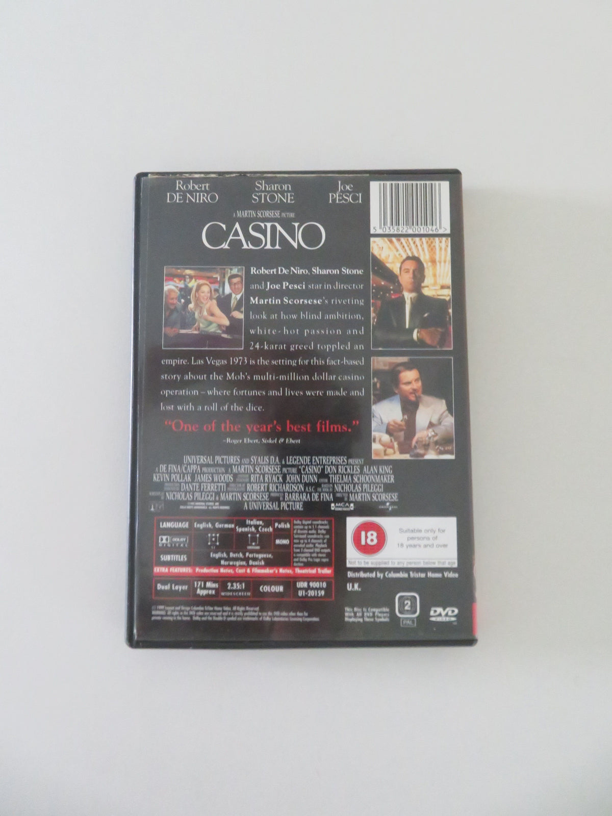 Casino (DVD) Robert De Niro Sharon Stone Joe Pesci 1995 Region 2